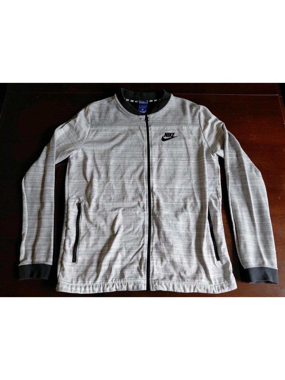 Nike Jacket Mens Large White Gray Sportswear Advance 15 Knit Bomber Blade Collar